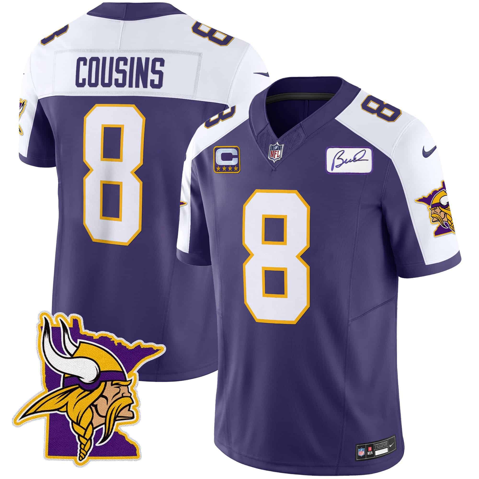Men Minnesota Vikings #8 Cousins Purple 2024 Nike Patch Classic Limited NFL Jersey
